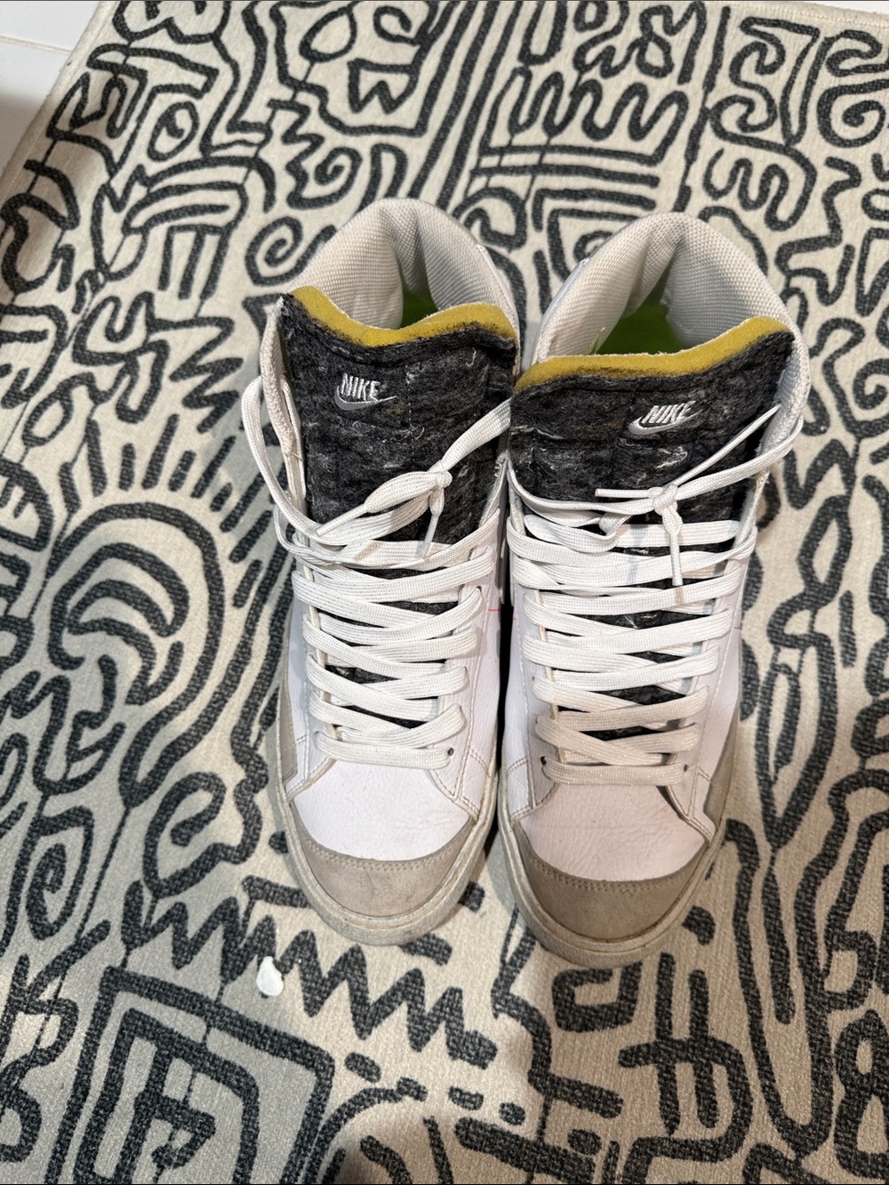Nike Women’s White High-Top Sneakers with Black Swoosh and Yellow Tongue Accents - Picture 2 of 5